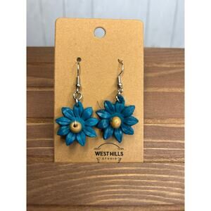 Genuine Leather Flower Earrings Gerbera Daisy Dangle Earrings Flower Lover NEW!